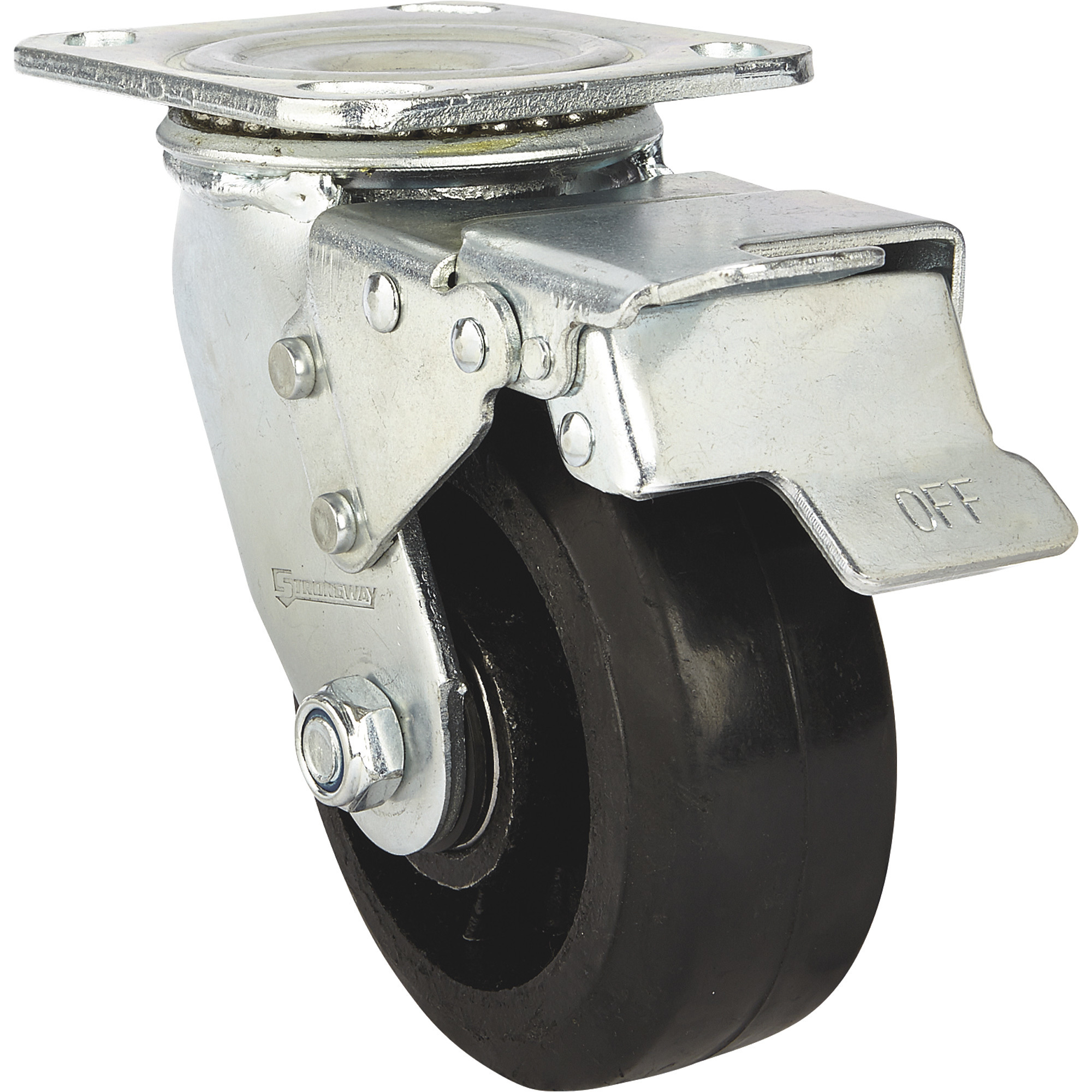 Strongway 5in. Heavy-Duty Rubber Swivel Caster with Brake, 600-Lb. Capacity